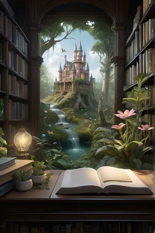 Prompt: 
Magic fairy tale book rests on a library table, pages sprouting an enchanted forest teeming with mystic flora and fauna, ecosystem pulsates with magic and wonder, distributed within a hyperrealistic digital painting by Greg Rutkowski, ultra detailed, volumetric light emanating softly, enhancing the photorealistic textures, rendered in 8K resolution, with a whimsical yet profoundly cinematic quality.
