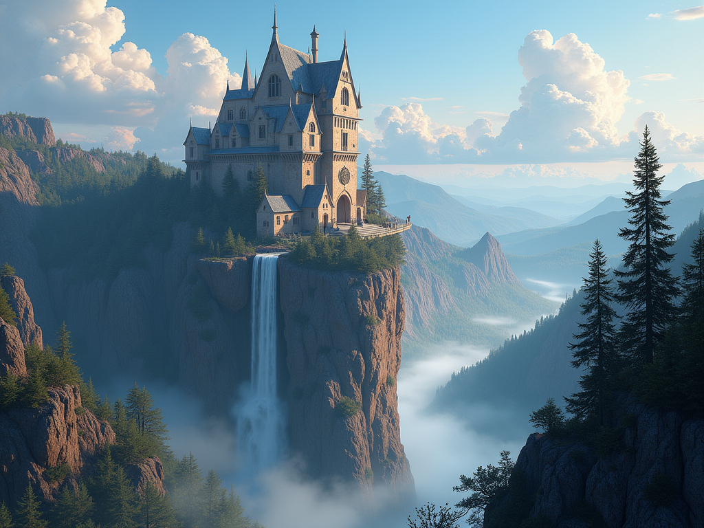 Prompt: 
Stunning medieval fantasy tower on a cliff overlooking a vast landscape, Hyperdetailed, waterfall, Beautiful, Concept art, Jordan Grimmer, Jorge Jacinto, Colourful, digital art, illustration, 8k, beautiful lighting, cinematic, Ivan Shishkin, An Jung-hwan
