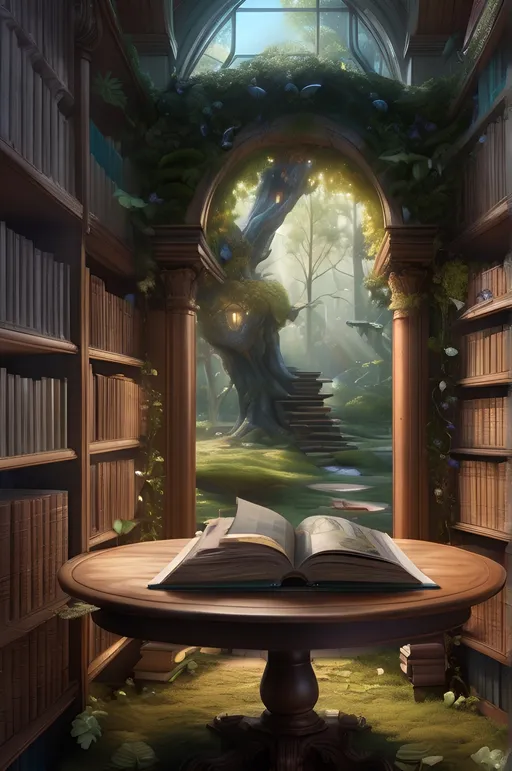 Prompt: 
Magic fairy tale book rests on a library table, pages sprouting an enchanted forest teeming with mystic flora and fauna, ecosystem pulsates with magic and wonder, distributed within a hyperrealistic digital painting by Greg Rutkowski, ultra detailed, volumetric light emanating softly, enhancing the photorealistic textures, rendered in 8K resolution, with a whimsical yet profoundly cinematic quality.
