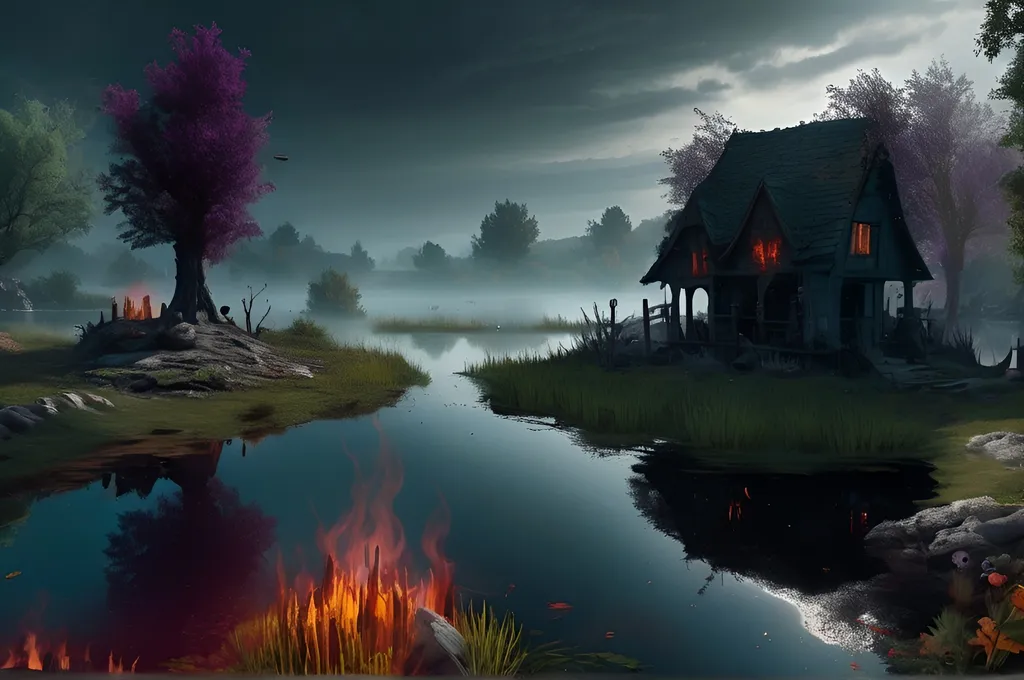 Prompt: 
Art style by Albert Eckhout
A macabre witch's herb garden on a shoreline of a dark foreboding pond, masterpiece, perfect image, insane detailed, intense colours, strong contrast, magic, mystic, mystical, witch craft, surprising, amazing, 16k resolution, unreal engine 5