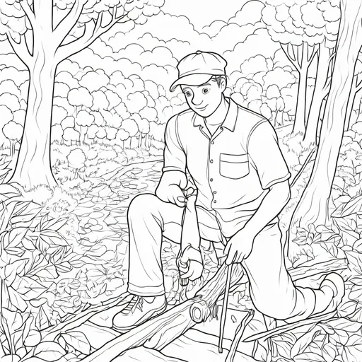 Prompt: A man working in a wooding area
