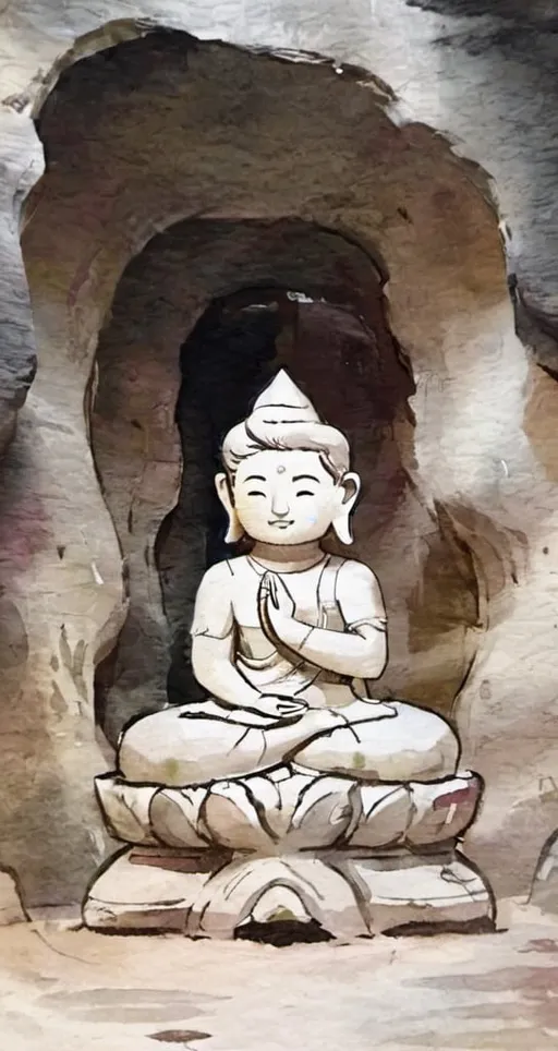 Prompt: an ancient statue sitting in a cave temple, digital art