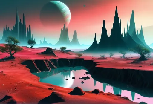 Prompt: landscape on a surreal planet, digital art