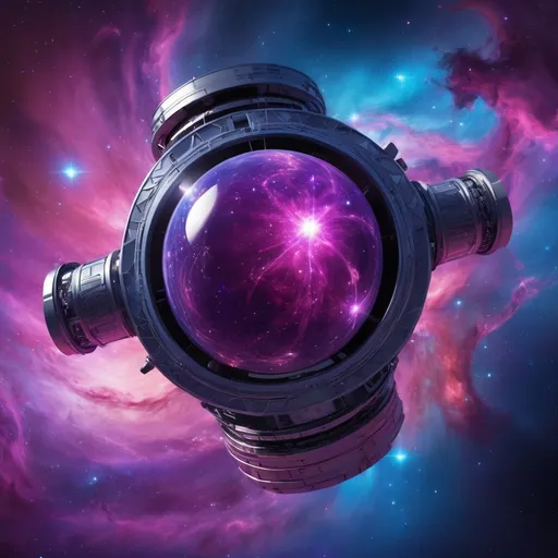 Prompt: (futuristic space telescope), (diamond mirrors), capturing infrared light, distant stars, sleek metallic design, high-tech ambiance, vibrant cosmic background with swirling nebulae, deep blues and purples, sparkling stars, ultra-detailed, high definition, emitting a soft glow, a sense of wonder and exploration.