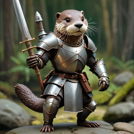 Prompt: Otter armored knight with zweihander
