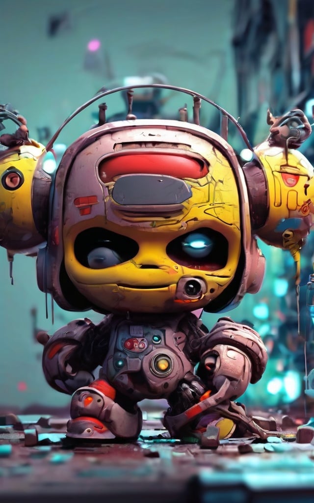 Prompt: close-up(action illustration:1.15), 3D, masterpiece, best quality, mort, complex background, (style of Skottie Young:0.8), cyber, --testpfx