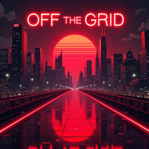 Prompt: make a banner for a company called off the grid, with the words OTG 9000 on the top, red theme neon lights, cyber punk city scape, futuristic, modern, sleek, stylish