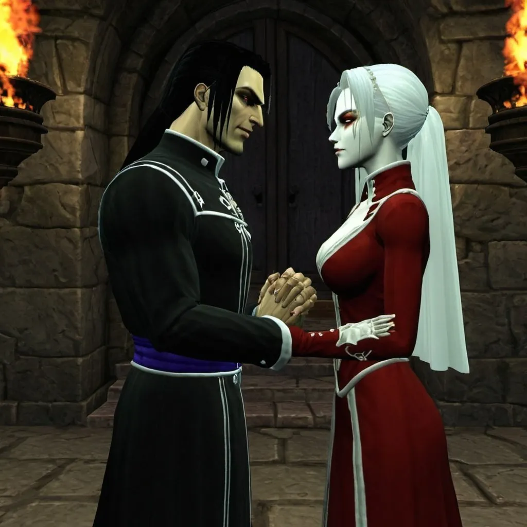 Prompt: Kain and Uma from Blood Omen 2 marrying eachother.