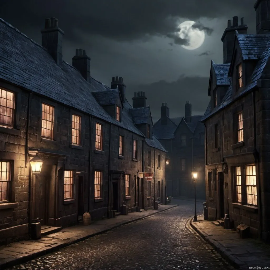 Prompt: A small, old town in 1800's Scotland at night but it is Blood Omen 3