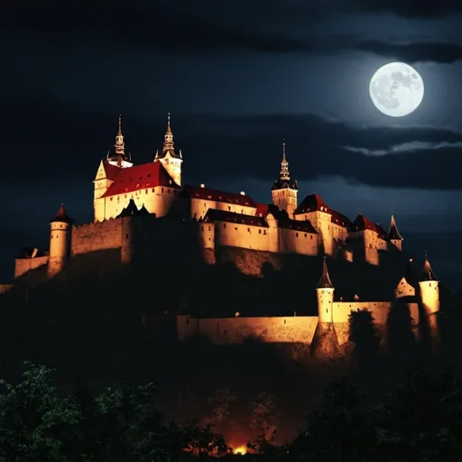 Prompt: Czech castle-town at night but it is Blood Omen 3