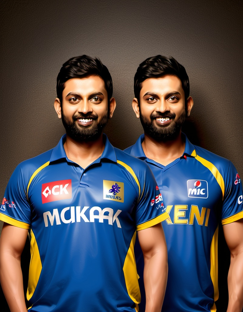 Prompt: Cricket tshirt design mixing of Mumbai Indians and CSK
