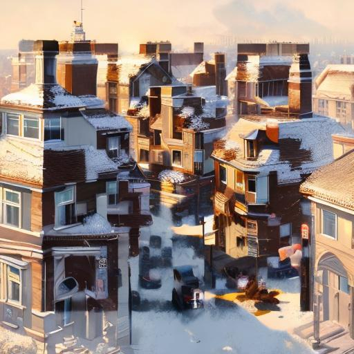 Prompt: a beautiful digital painting of an isometric  view of a cozy small suburban town by greg rutkowski, trending on artstation