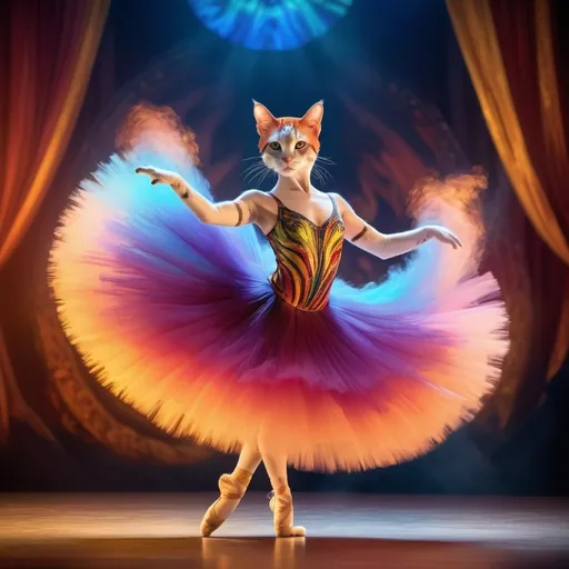 Prompt:  cat goddess with a tutu dancing the ballet with cirque du soleil