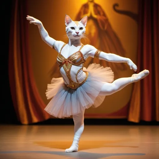 Prompt:  cat goddess with a tutu dancing the ballet with cirque du soleil