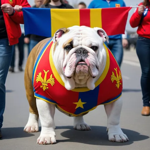 Prompt: Massive bulldog in support of moldova. Bold and fat