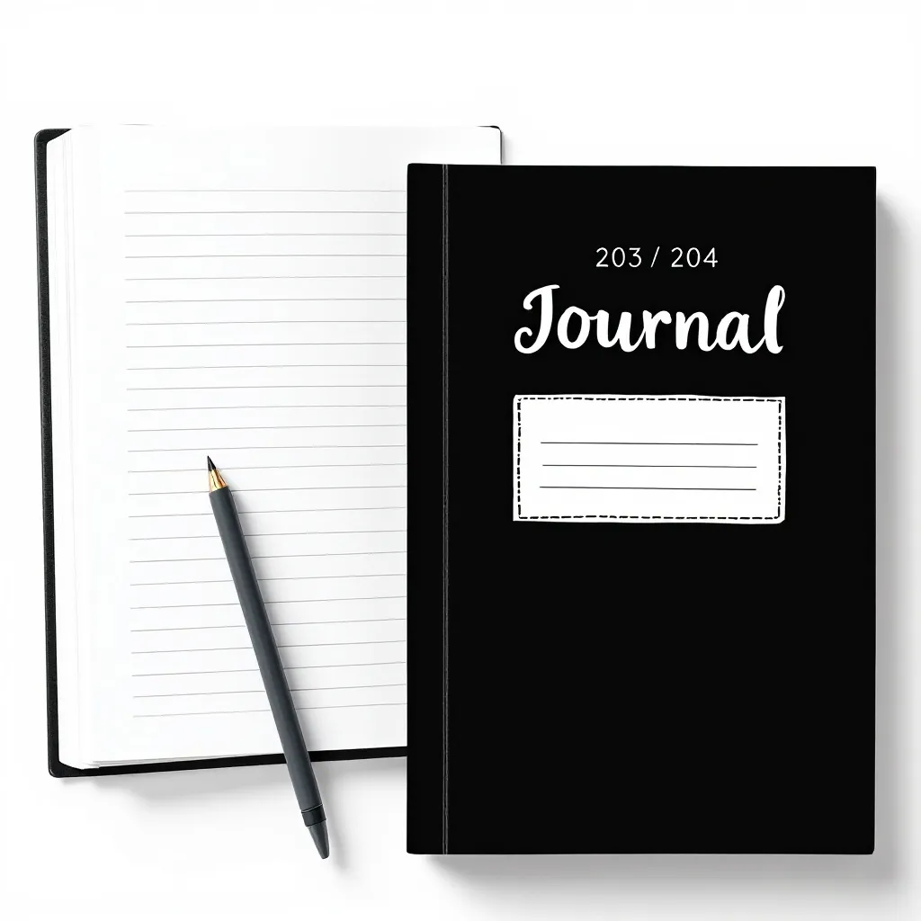 Prompt: create front and back paperback journal simply says Journal black and white, lines to journal on with date on each page at the top, 365 pages for 365 days of the year 