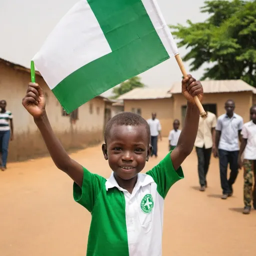 Prompt: a boy holding nigerian flag