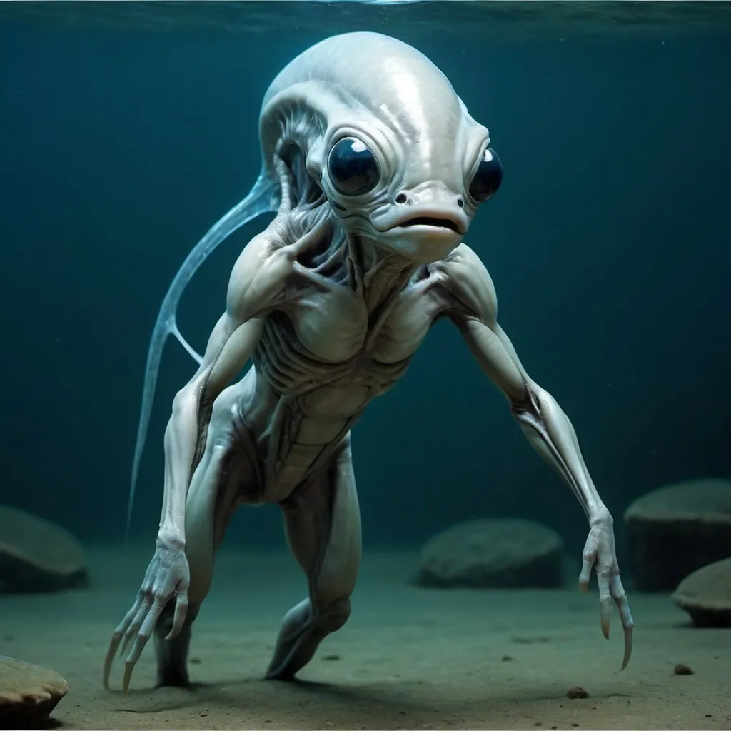 Prompt: special creature looking like alien which is not found in this world it is mix of human and fish or humanfish  with some foundational difference in body structure evolved for living inside water the important thing about this is that this creature is almost like a human being make sure to make this creature looks the most intelligent with so many colonies 
