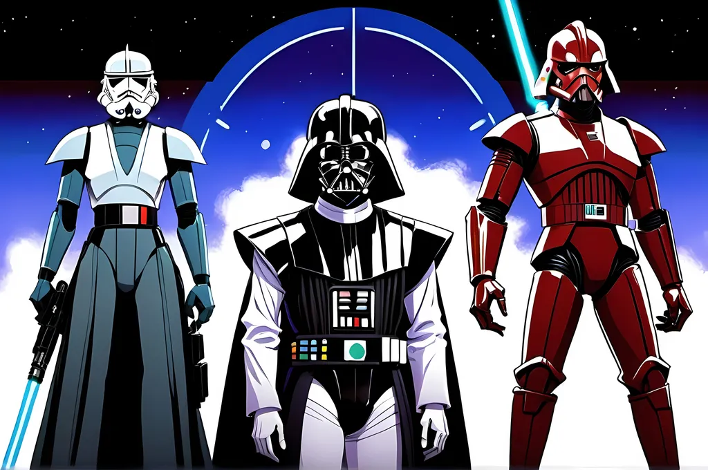 Prompt: Starwars 90s style anime, darkside bosses 