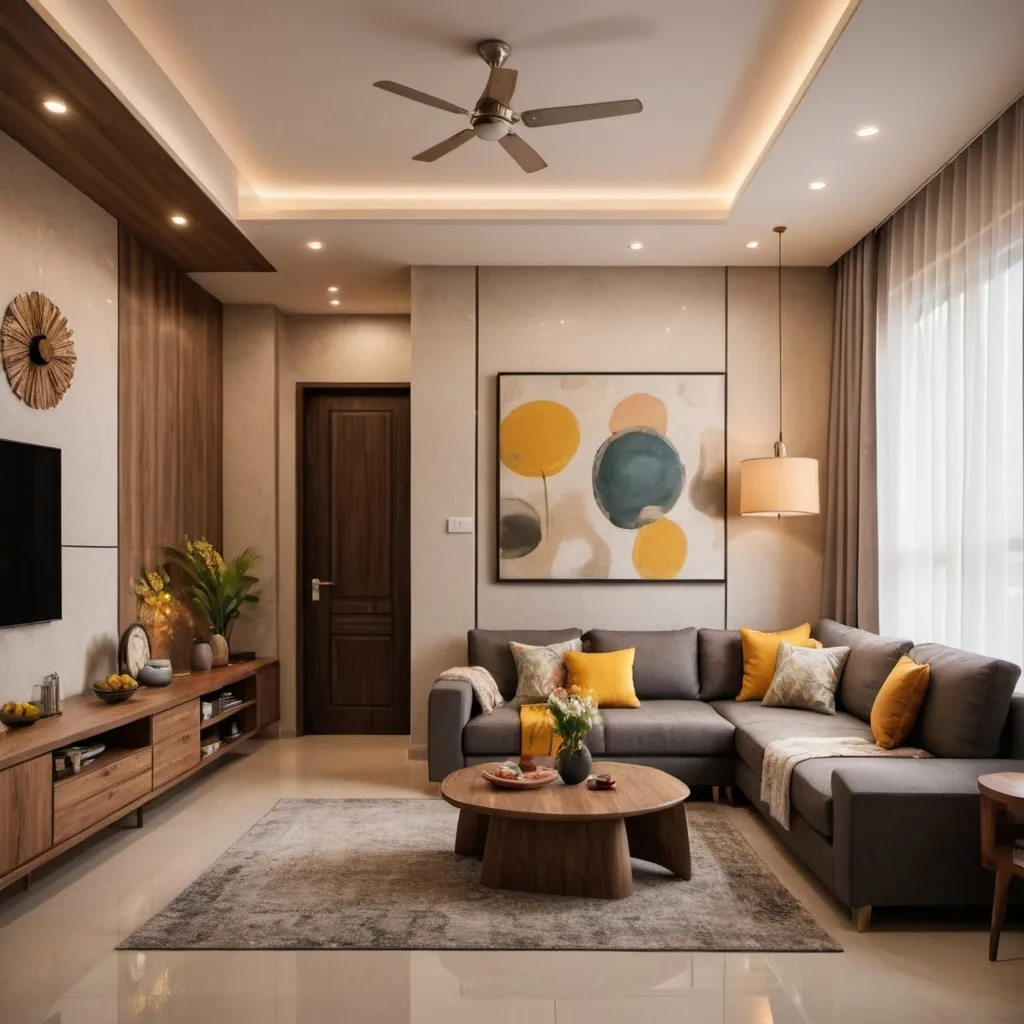 Prompt: Generate some pics of 3 bhk interiors including kitchen and bedroom and living room design
