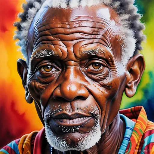 Prompt: A portrait of a beautiful African old man, painted with vibrant colors by Drew Brophy that effortlessly captures the deep beauty of his eyes and hair in a flawless display of watercolor, 4K HD, featured in WatercolorArs Magazine."