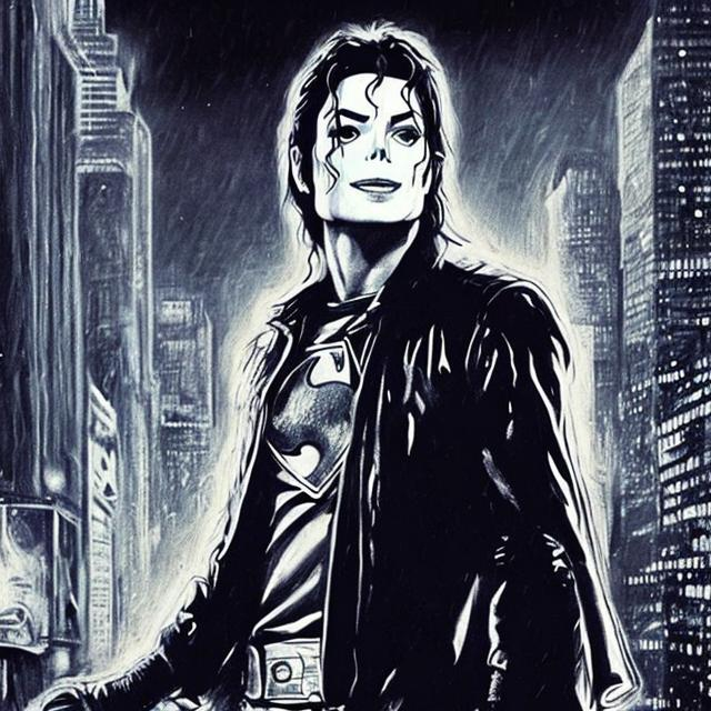 Prompt: Michael Jackson, Superman, hero, heroic, comic book art style, dramatic, intense, saving the day, new york background, Man of steel, king of pop, beat it, cool, clark kent, dancing michael jackson, superman flying, holding macaulay culkin, home alone, funny