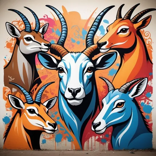 Prompt: We want to create a graffiti style wall mural in our school which incorporates our House Icons. I have attached the icons and images of falcon ,bull, gazelle oryx which reflect the style/design we are looking for. The icons are for inspiration and to know what the animals are to base the illustration. The design should bring the animals to life.  The animals should look like they have attitude and the representative animals together should be integrated as a reflection of competition and teamwork  The illustration should be designed to fit the wall dimensions given in the image below. The illustration should inspire and energise students and instill a sense of pride

Elegant

Bold
Playful

Serious
Traditional

Modern
Personable

Professional
Feminine

Masculine
Colorful

Conservative
Economical

Upmarket

Requirements
Must have
* Illustration of the animals into a holistic integrated image. Graffiti style.
These are my client requirements create all images with all above instructions We want to create a graffiti style wall mural in our school which incorporates our House Icons. I have attached the icons and images of falcon ,bull, gazelle oryx which reflect the style/design we are looking for. The icons are for inspiration and to know what the animals are to base the illustration. The design should bring the animals to life.  The animals should look like they have attitude and the representative animals together should be integrated as a reflection of competition and teamwork  The illustration should be designed to fit the wall dimensions given in the image below. The illustration should inspire and energise students and instill a sense of pride

Elegant

Bold
Playful

Serious
Traditional

Modern
Personable

Professional
Feminine

Masculine
Colorful

Conservative
Economical

Upmarket

Requirements
Must have
* Illustration of the animals into a holistic integrated image. Graffiti style.
These are my client requirements create all images with all above instructions 