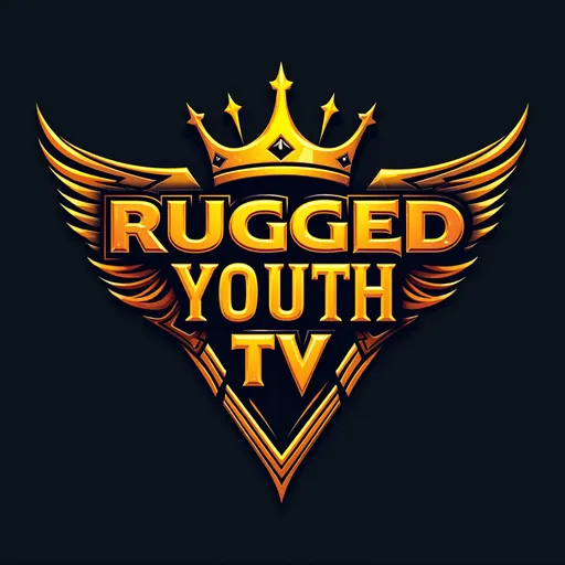 Prompt: "Design a bold and electrifying logo for Rugged Youth TV, a brand that embodies youthful energy, resilience, and a regal presence. The logo should fuse elements of royalty—such as a stylized crown, crest, or noble insignia—with a rugged, adventurous aesthetic. Utilize powerful typography that exudes strength and confidence, complemented by sharp, dynamic shapes that evoke motion and excitement. The color palette should reflect prestige and vibrancy—consider rich golds, deep purples, fiery reds, or sleek blacks to symbolize honor and high status. The overall composition must be eye-catching, versatile, and capable of making a lasting impact across digital and broadcast platforms.