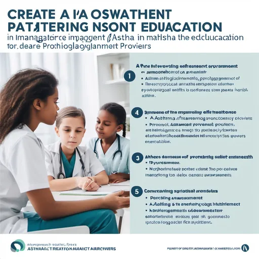 Prompt: Create a slide about Importance of Patient Education in Asthma Management. Title: Empowering Patients: The Role of Education in Asthma Care. Slide Content:
1. Enhancing Awareness
2. Promoting Adherence to Treatment
 healthcare providers.
3. Improving Self-Management 
4. Reducing Emergency Visits
5. Psychological Impact
 
