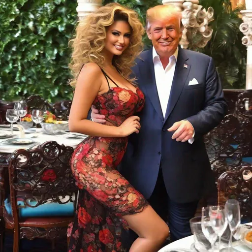 Prompt:  Gorgeous and beautiful and lovely curvy Donald Trump (erootic photo). Curly flowered hair. Sleeveless Flowers Print Fishnet Hollowed Bodystocking, in love  Fantasy. Lengerie suit. Enormous breeasts. Smile:0.1.  NOtable tiits. Blackjack table, people doing bets. Montecarlo casino. Honeymoon exotic fantasy full of passion and love. Strap red hollowed bodysuit. Reinassance period. Candles around. Some roses around.  (Big chest) , (thin waist) , ample and well-curved heart-shaped hip.  Flowers around. Soft contrast. Bokeh. Frank Frazetta. Volumetric Lighting,  Golden Ratio, Soft natural lighting, and Film gain, UHD,
unreal engine 8k octane, 3d lightning.