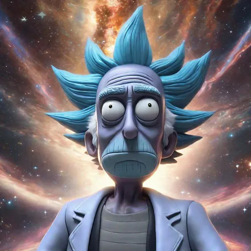 Prompt: Photorealistic Rick Sanchez traveling space and time, god rays, stars and galaxies in background