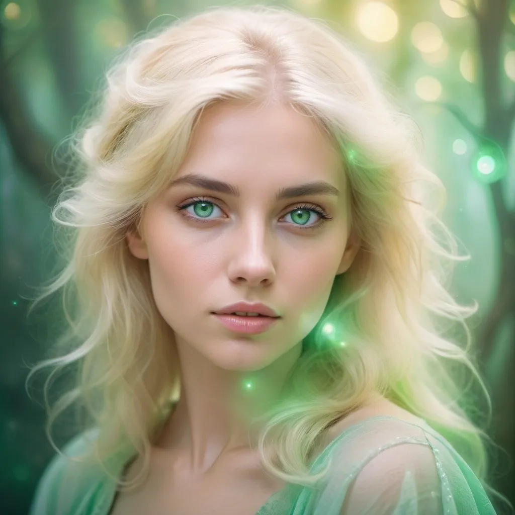 Prompt: A dreamy pastel portrait of a woman beauty  with green eyes
Blondie
wizard, enveloped in an ethereal atmosphere with a soft focus.