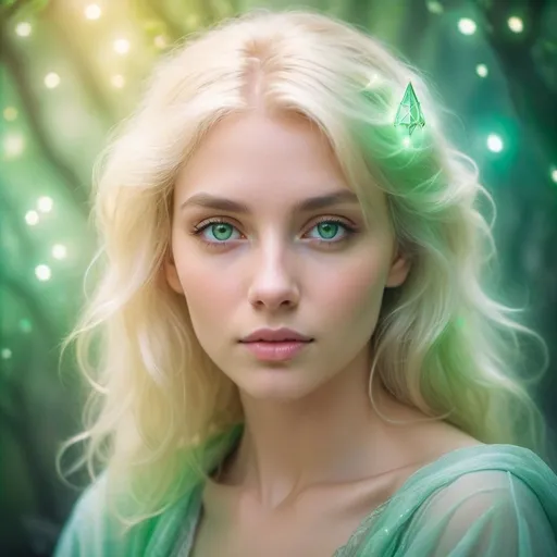 Prompt: A dreamy pastel portrait of a woman beauty  with green eyes
Blondie
wizard, enveloped in an ethereal atmosphere with a soft focus.