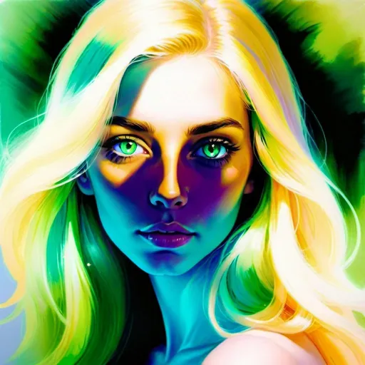 Prompt: A dreamy pastel portrait of a woman beauty  with remarkable  green eyes
Blondie
wizard, enveloped in an ethereal 
