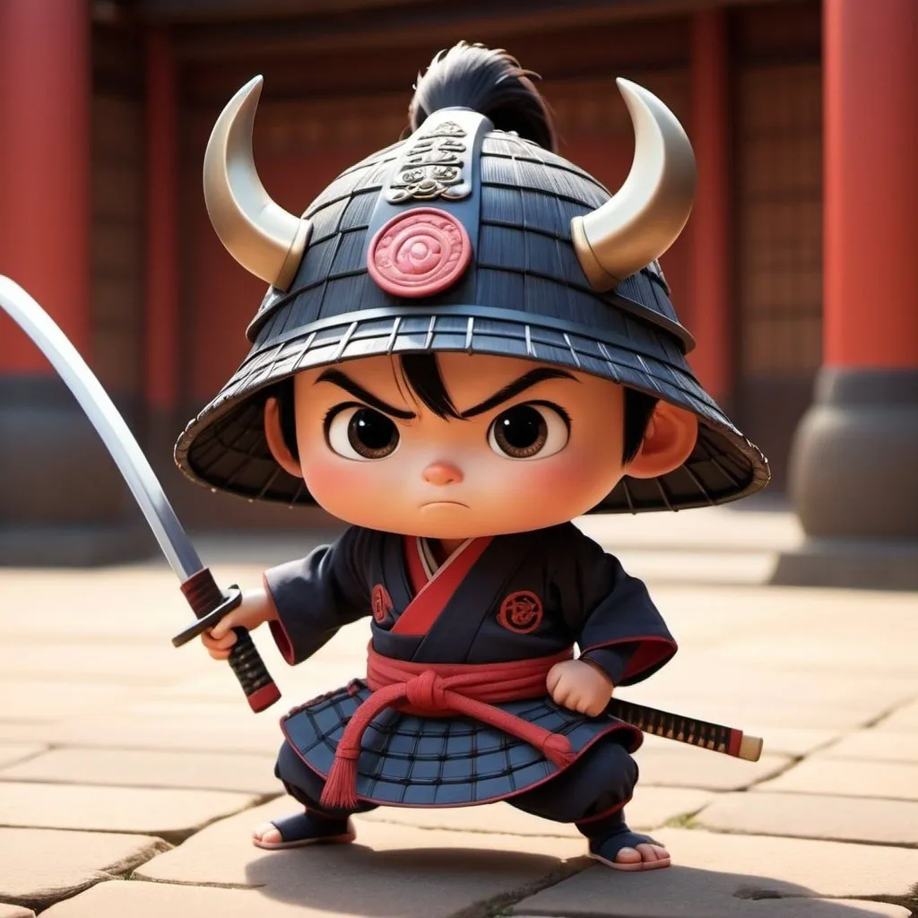 Prompt: cute samurai like pixar in attacking position