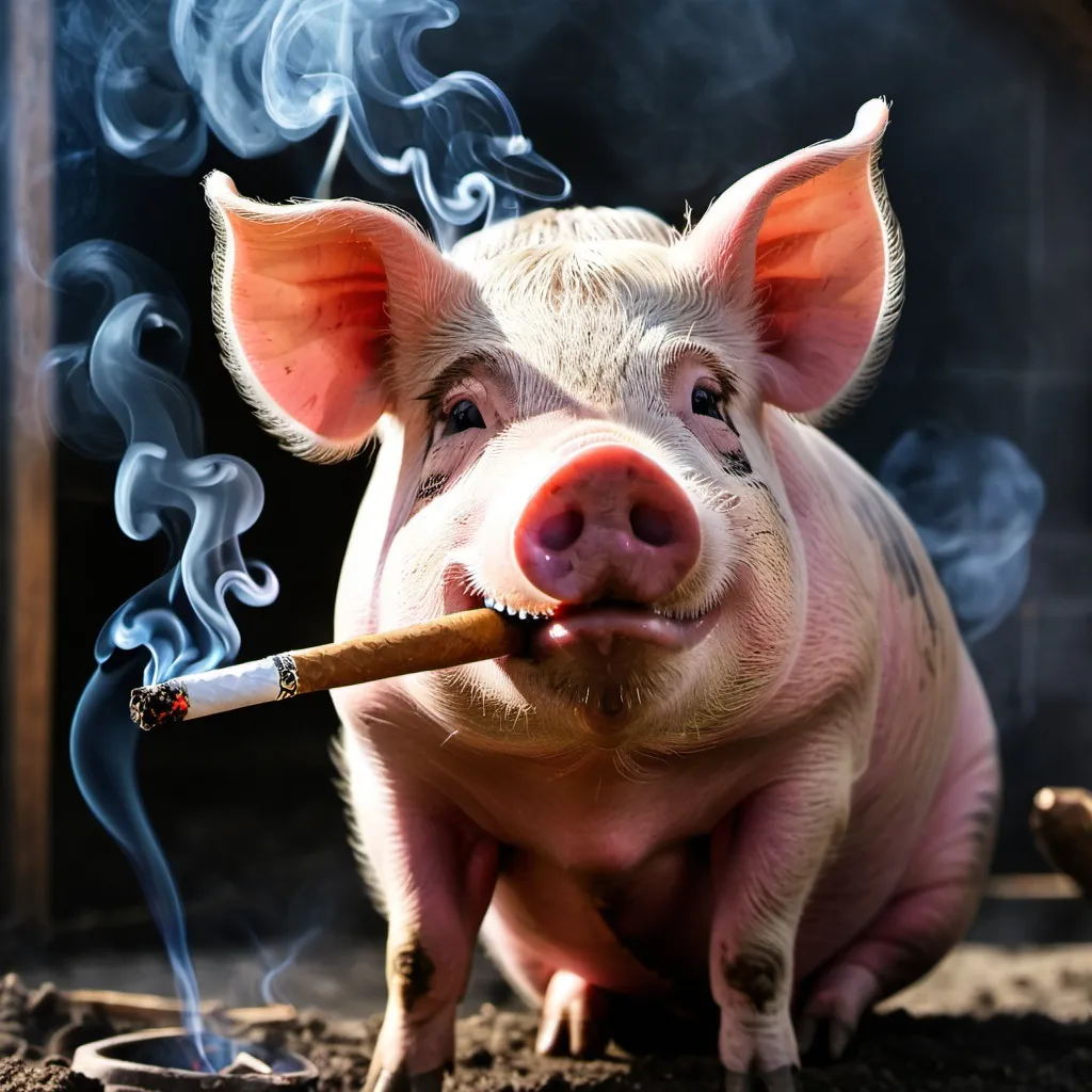 Prompt: pig smoking