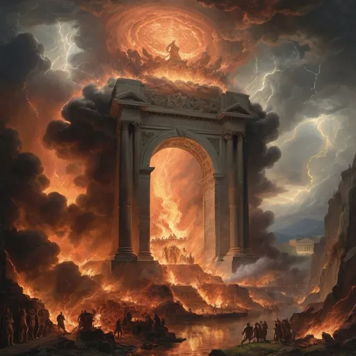 Prompt: louis joseph papineau ATHENA army INTERDIMENSIONAL HELL PORTAL  FIRE STORMY WEATHER