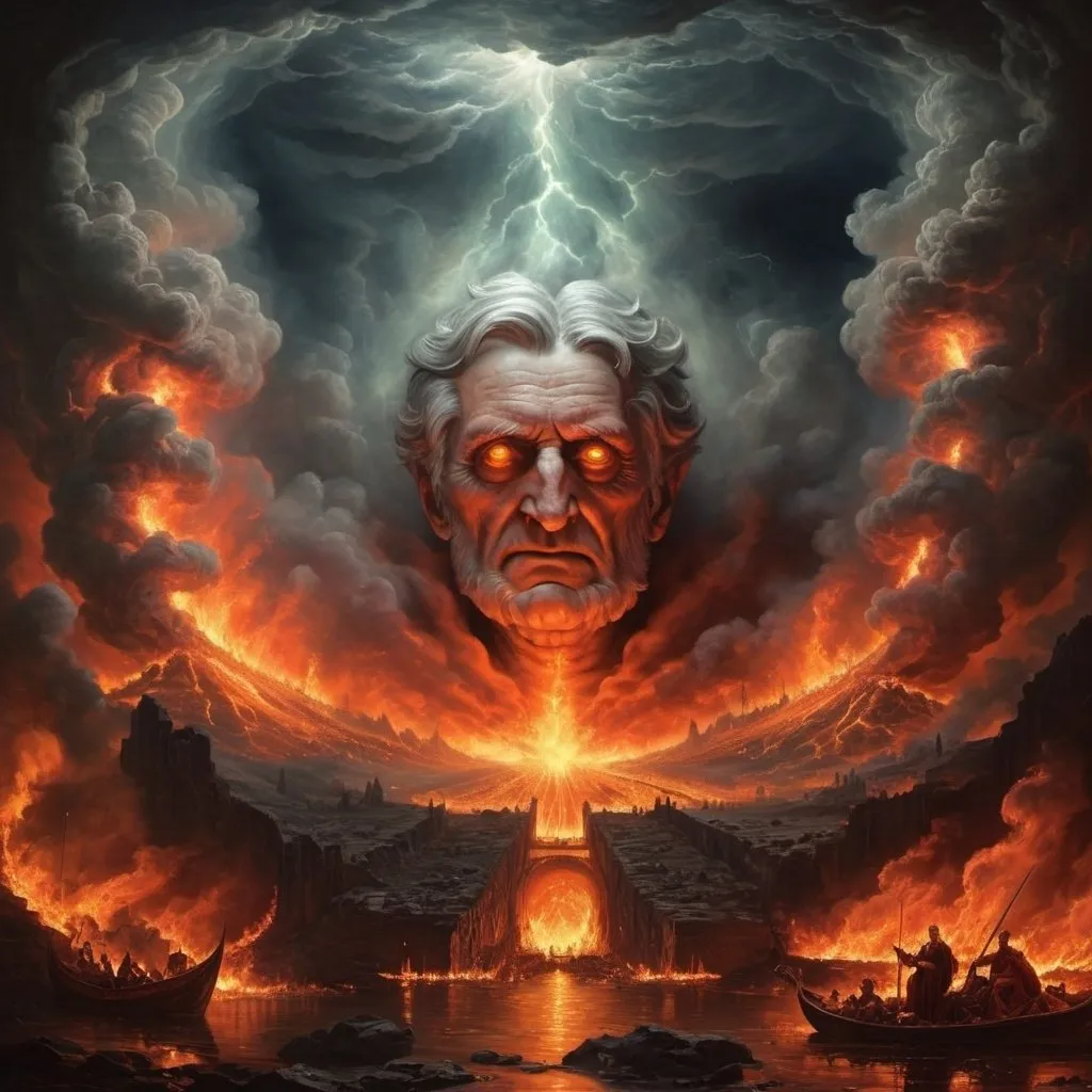 Prompt: louis joseph papineau HADES INTERDIMENSIONAL HELL PORTAL  FIRE STORMY WEATHER