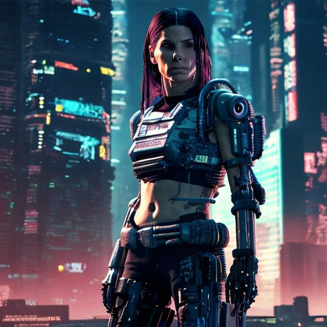 Prompt: SANDRA BULLOCK CYBERPUNK