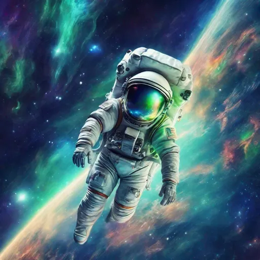 Prompt: Astronaut flying freely beside the Earth, digital illustration, deep space backdrop, astronaut in detailed space suit, Earth in vibrant blue and green hues, astronaut floating weightlessly, cosmic background with stars and nebulas, high quality, digital art, vibrant colors, atmospheric lighting