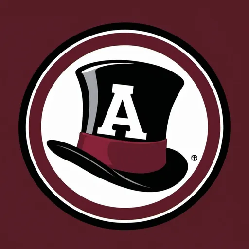 Prompt: Circular baseball logo for the TORONTO AMBASSADORS featuring a top hat with a letter "A" on top of a baseball.  Cartoonish.  Colors are white, maroon, and black.