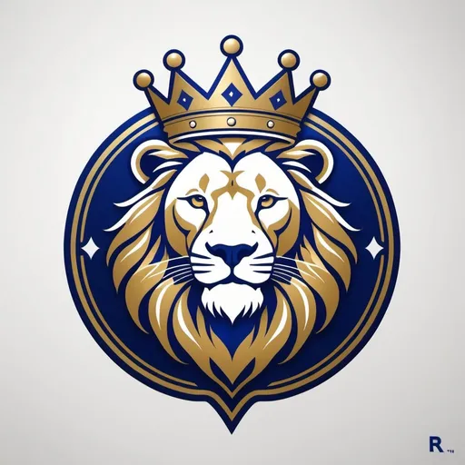 Prompt: A simple baseball logo featuring a lion wearing a crown, with stylized "ROYALS" letters beneath the lion.  No other lettering.  Royal-blue, white, gold