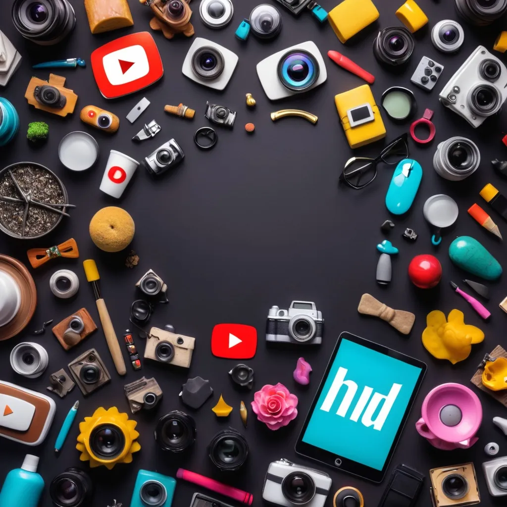 Prompt: make me a picture of random things all collected in an HD vivid, pleasant, eye-catching picture for my YouTube channel background