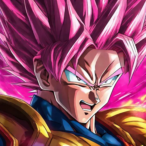 Anime illustration of a powerful Vegito, pink hair,...