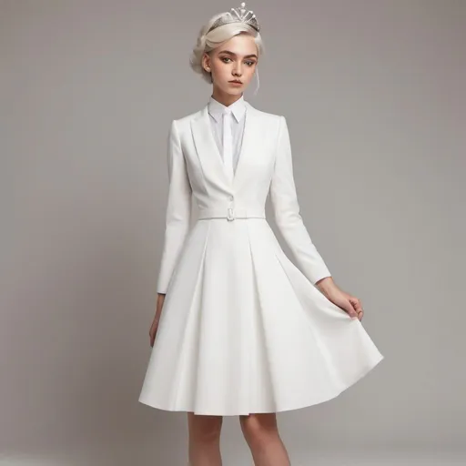 Prompt: A classy dress with small princess vibe for non binary People, all White (mix it with a suit) 