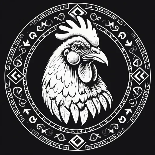 Prompt: A chicken head in the style of nordic runes