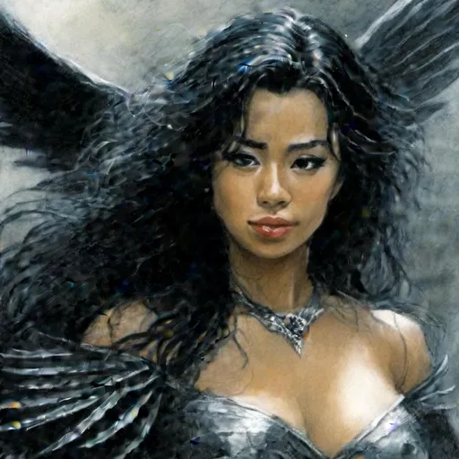 Prompt: an evil fallen angel with black wings, brooding, beautiful, Luis Royo <mymodel>