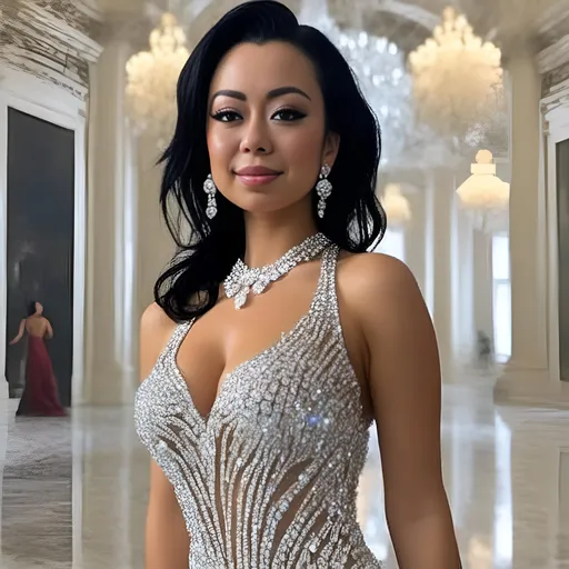 Prompt: <mymodel> 32k, Masterpiece, gorgeous full body portrait of a gorgeous lady in outfit of crystals Swarovski, stunning elegance, in white marble hall, in the style of a Swarovski, highly intricate, highly detailed, cinematic, hyperrealism, photorealism, photo realistic, vibrant colors, volumetric lighting, by Joyce Ballantyne Brand, David Klein, Roberto Cavalli, Saul Bass, retouched by Pratik Naik, photo taken by a Sony Alpha 1 , 85mm lens, f/1. 4 aperture, 1/500 shutter speed, ISO 100 film, UHD, HDH, HDR, 8k, 16k.

