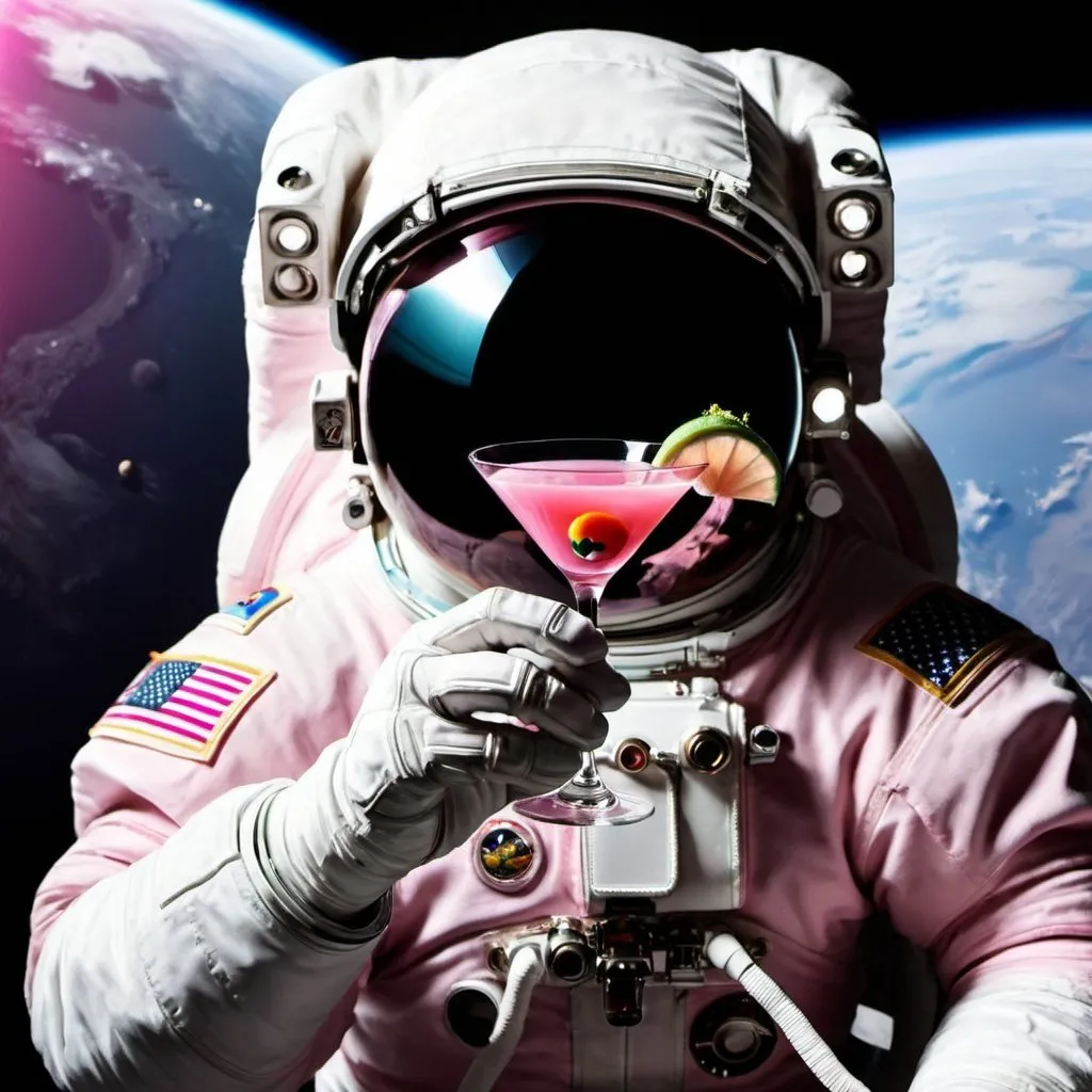 Prompt: an astronaut drinking a pink martini in space