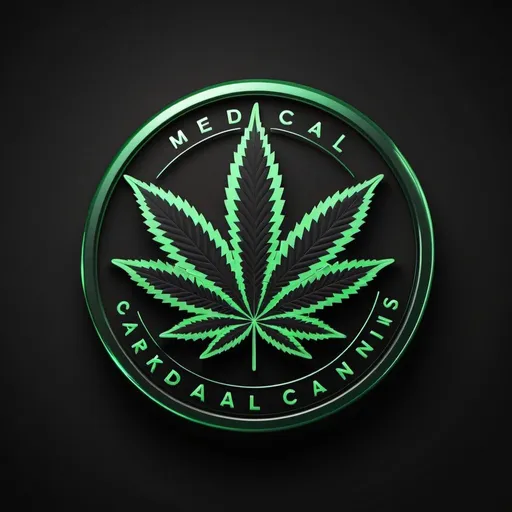 Prompt: 3D logo for medical cannabis shop, black background, 3D rendering, green highlights, high quality, professional, detailed plant, sleek design, vibrant colors, 3D, modern, moody lighting